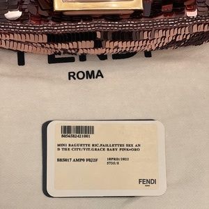FENDI Baguette Mini Pink sequin and leather bag